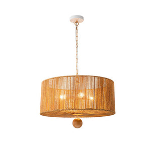 Farmhouze Light-Boho Farmhouse 4-light Rope Drum Pendant Light-Chandelier-4-Light-Brown