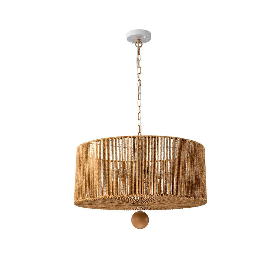 Farmhouze Light-Boho Farmhouse 4-light Rope Drum Pendant Light-Chandelier-4-Light-Brown