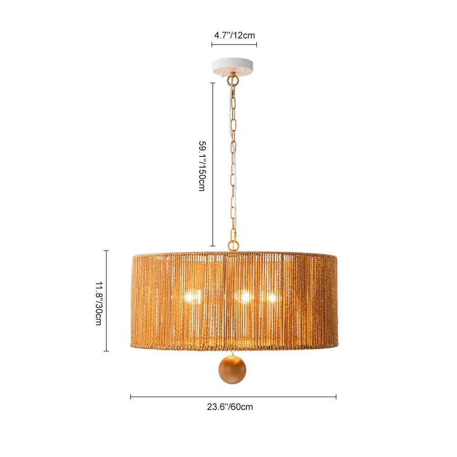 Farmhouze Light-Boho Farmhouse 4-light Rope Drum Pendant Light-Chandelier-4-Light-Brown