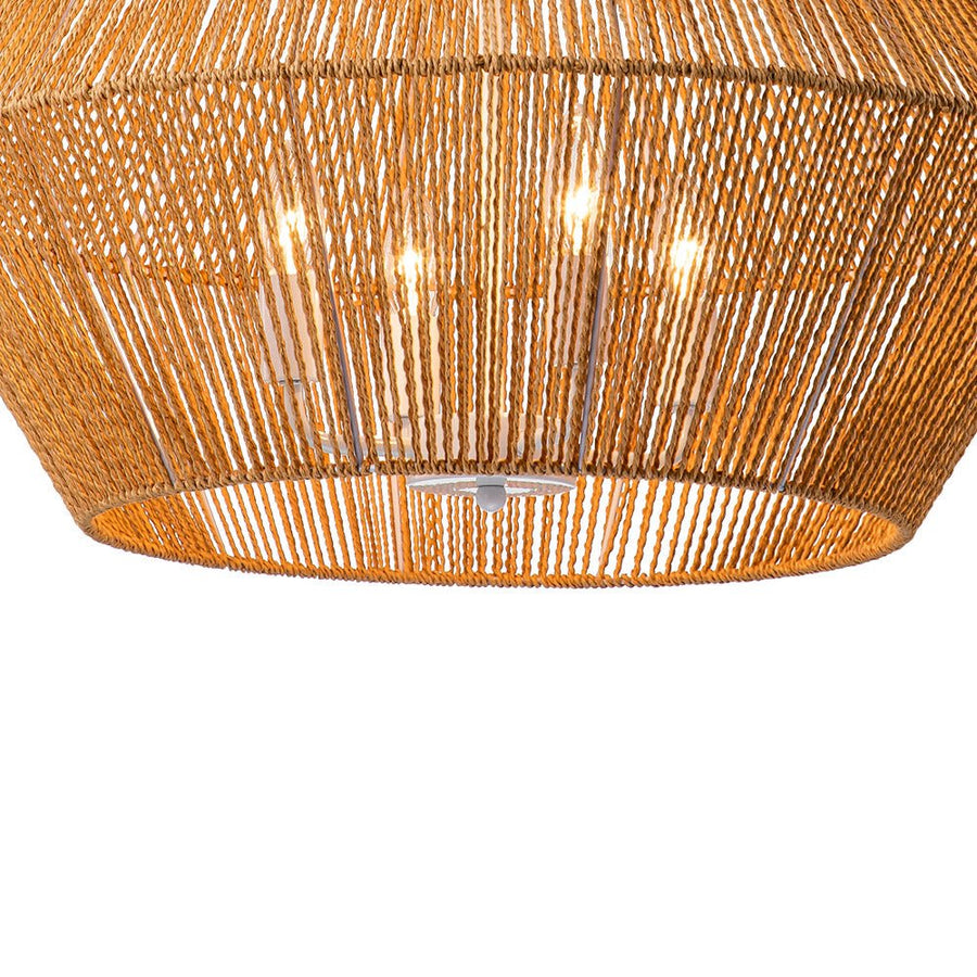 Farmhouze Light-Boho Farmhouse 4-light Wide Brown Rope Pendant Light-Chandelier-4-Light-Brown