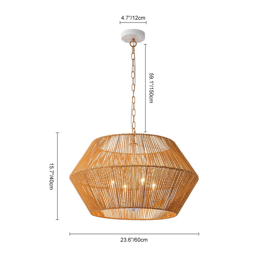 Farmhouze Light-Boho Farmhouse 4-light Wide Brown Rope Pendant Light-Chandelier-4-Light-Brown