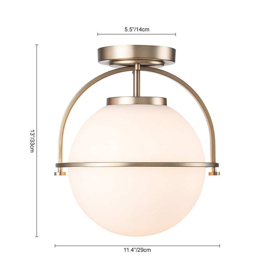 Farmhouze Light-Brass 1-Light Opal Glass Globe Semi Flush Mount-Ceiling Light-Brass-1-Light