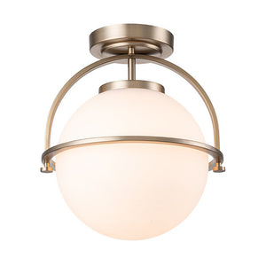 Farmhouze Light-Brass 1-Light Opal Glass Globe Semi Flush Mount-Ceiling Light-Brass-1-Light