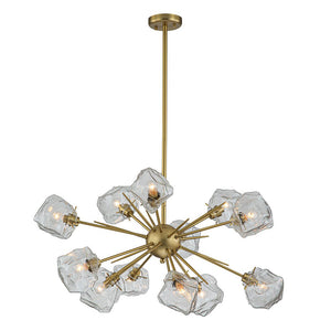 Farmhouze Light-Brass 12-Light Ice Glass Shade Sputnik Chandelier-Chandelier-12-Light-Brass