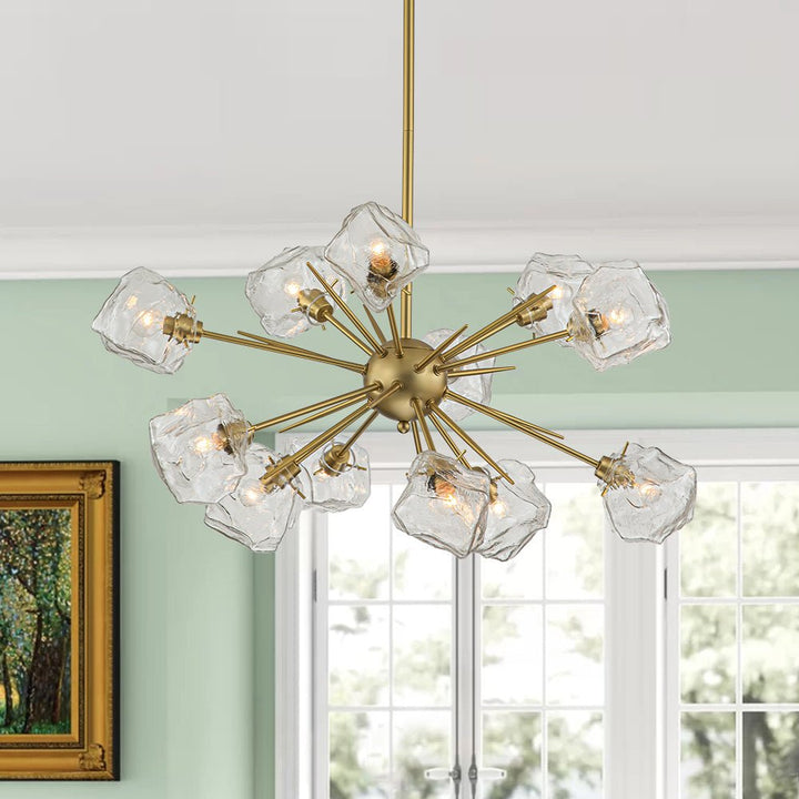 Farmhouze Light-Brass 12-Light Ice Glass Shade Sputnik Chandelier-Chandelier-12-Light-Brass