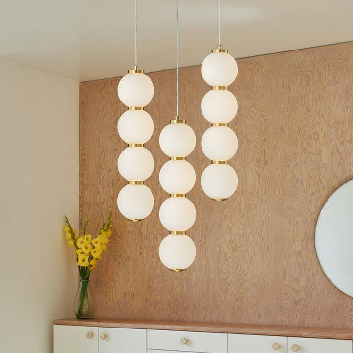 Farmhouze Light-Brass 4-Light LED Milky Glass Dango Globe Pendant Light-Pendant-Brass-4-Light