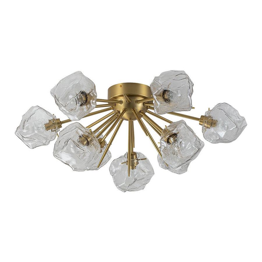 Farmhouze Light-Brass 9-Light Ice Glass Shade Sputnik Ceiling Light-Ceiling Light-9-Light-Brass