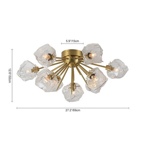 Farmhouze Light-Brass 9-Light Ice Glass Shade Sputnik Ceiling Light-Ceiling Light-9-Light-Brass