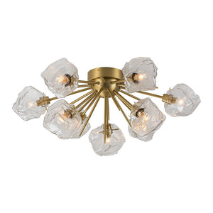 Farmhouze Light-Brass 9-Light Ice Glass Shade Sputnik Ceiling Light-Ceiling Light-9-Light-Brass