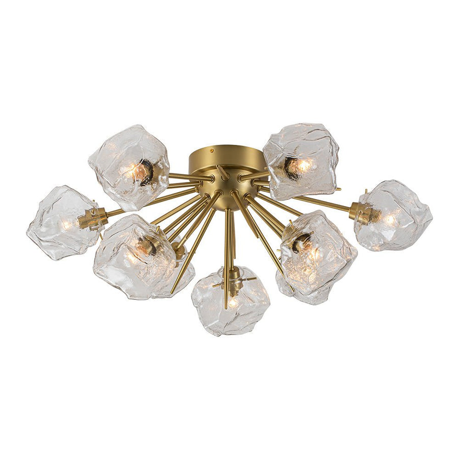 Farmhouze Light-Brass 9-Light Ice Glass Shade Sputnik Ceiling Light-Ceiling Light-9-Light-Brass