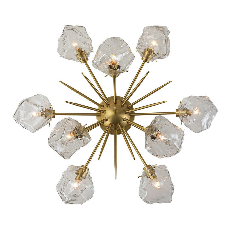 Farmhouze Light-Brass 9-Light Ice Glass Shade Sputnik Ceiling Light-Ceiling Light-9-Light-Brass