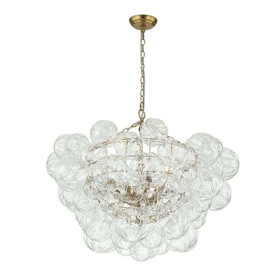 Farmhouze Light-Brass Decorative Pattern Glass Globe Cluster Chandelier-Chandelier-3-Light-Brass (Pre-Order)