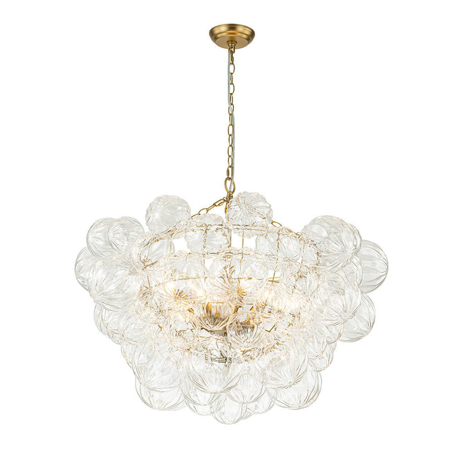 Farmhouze Light-Brass Decorative Pattern Glass Globe Cluster Chandelier-Chandelier-3-Light-Brass (Pre-Order)