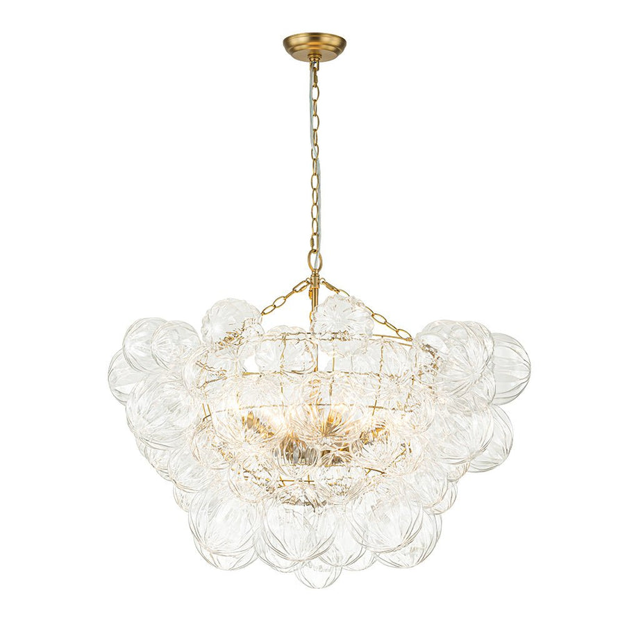 Farmhouze Light-Brass Decorative Pattern Glass Globe Cluster Chandelier-Chandelier-3-Light-Brass (Pre-Order)