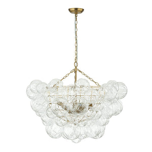 Farmhouze Light-Brass Decorative Pattern Glass Globe Cluster Chandelier-Chandelier-3-Light-Brass (Pre-Order)