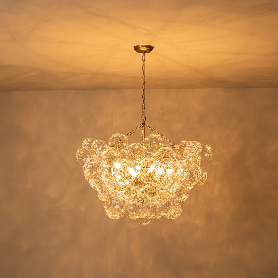 Farmhouze Light-Brass Decorative Pattern Glass Globe Cluster Chandelier-Chandelier-8-Light-Brass (Pre-Order)