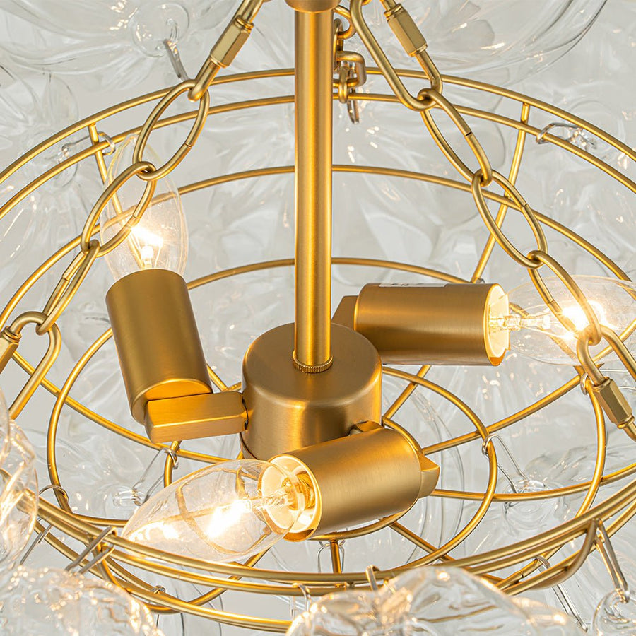 Farmhouze Light-Brass Decorative Pattern Glass Globe Cluster Chandelier-Chandelier-8-Light-Brass (Pre-Order)