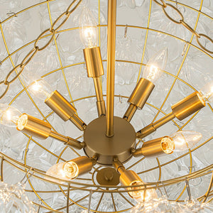 Farmhouze Light-Brass Decorative Pattern Glass Globe Cluster Chandelier-Chandelier-8-Light-Brass (Pre-Order)