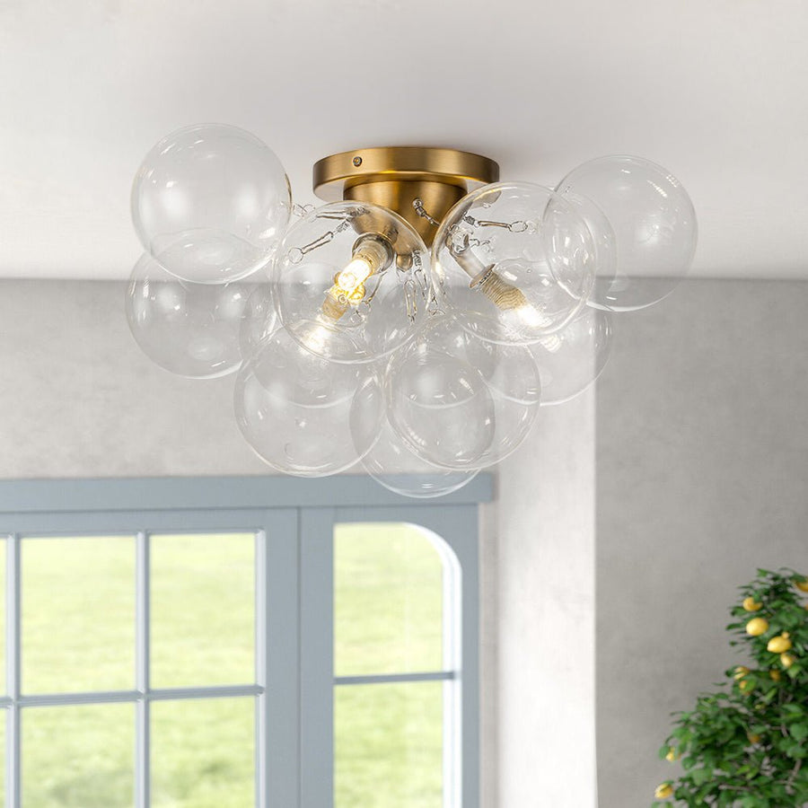 Farmhouze Light-Brass Glass Globe Cluster Bubble Semi-Flush Mount-Ceiling Light-Brass-