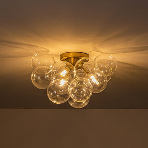 Farmhouze Light-Brass Glass Globe Cluster Bubble Semi-Flush Mount-Ceiling Light-Brass-