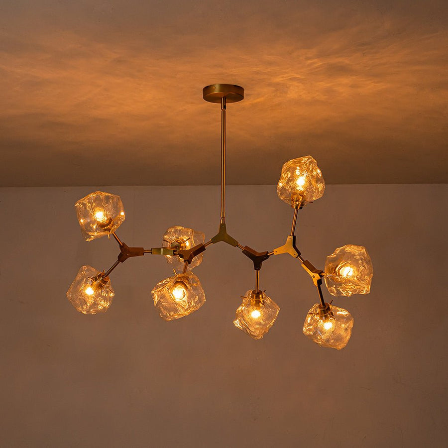 Farmhouze Light-Brushed Brass 8-Light Glass Ice Branching Chandelier-Chandelier-8-Light-Brass (Pre-Order)