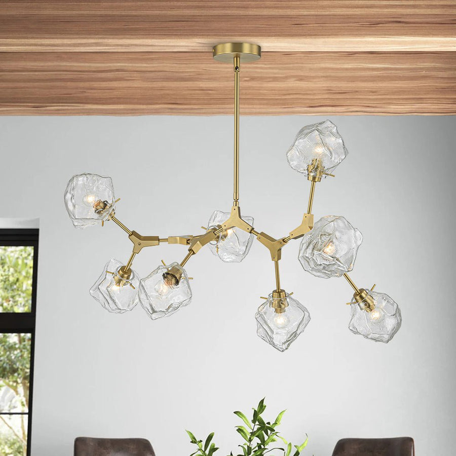 Farmhouze Light-Brushed Brass 8-Light Glass Ice Branching Chandelier-Chandelier-8-Light-Brass (Pre-Order)