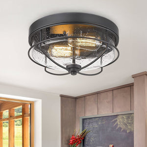 Farmhouze Light-Caged Seeded Glass Flush Mount Light-Ceiling Light--