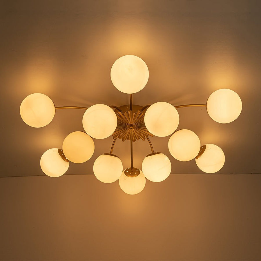 Farmhouze Light-Classic 12-Light Sputnik Frosted Glass Globe Semi Flush-Ceiling Light-Brass (Available in 2 weeks)-