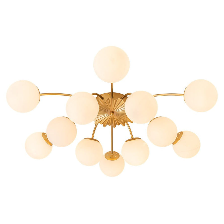 Farmhouze Light-Classic 12-Light Sputnik Frosted Glass Globe Semi Flush-Ceiling Light-Brass (Available in 2 weeks)-