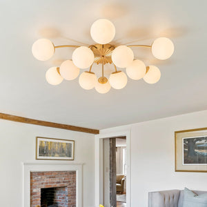 Farmhouze Light-Classic 12-Light Sputnik Frosted Glass Globe Semi Flush-Ceiling Light-Brass (Available in 2 weeks)-