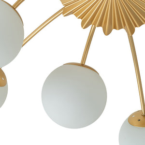 Farmhouze Light-Classic 12-Light Sputnik Frosted Glass Globe Semi Flush-Ceiling Light-Brass (Available in 2 weeks)-