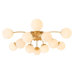 Farmhouze Light-Classic 12-Light Sputnik Frosted Glass Globe Semi Flush-Ceiling Light-Brass (Available in 2 weeks)-