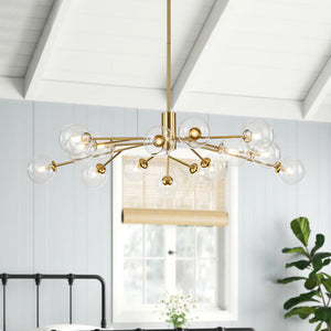 Farmhouze Light-Clear Glass Bubble Branching Sputnik Chandelier-Chandelier-15-Light-Gold