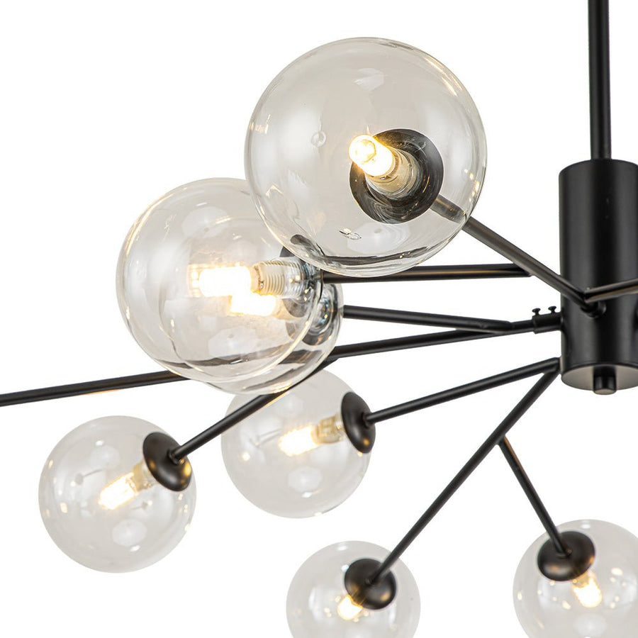 Farmhouze Light-Clear Glass Bubble Branching Sputnik Chandelier-Chandelier-18-Light-Black