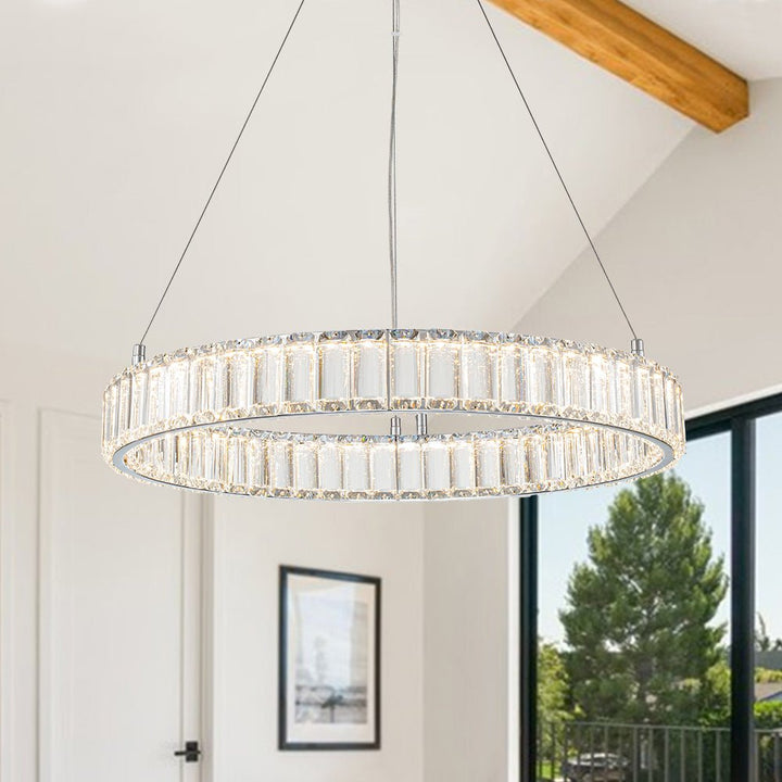 Farmhouze Light-Contemporary Dimmable LED Crystal Ring Pendant-Chandelier-Chrome-