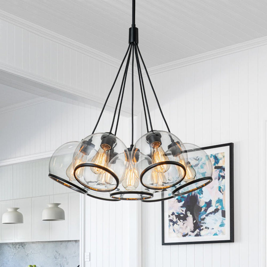 Farmhouze Light-Danish 7-Light Black Cluster Glass Dome Pendant-Chandelier-7-Light-