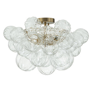 Farmhouze Light-Decorative Pattern Glass Globe Cluster Flush Mount-Chandelier-3-Lt-Brass (Pre-Order)