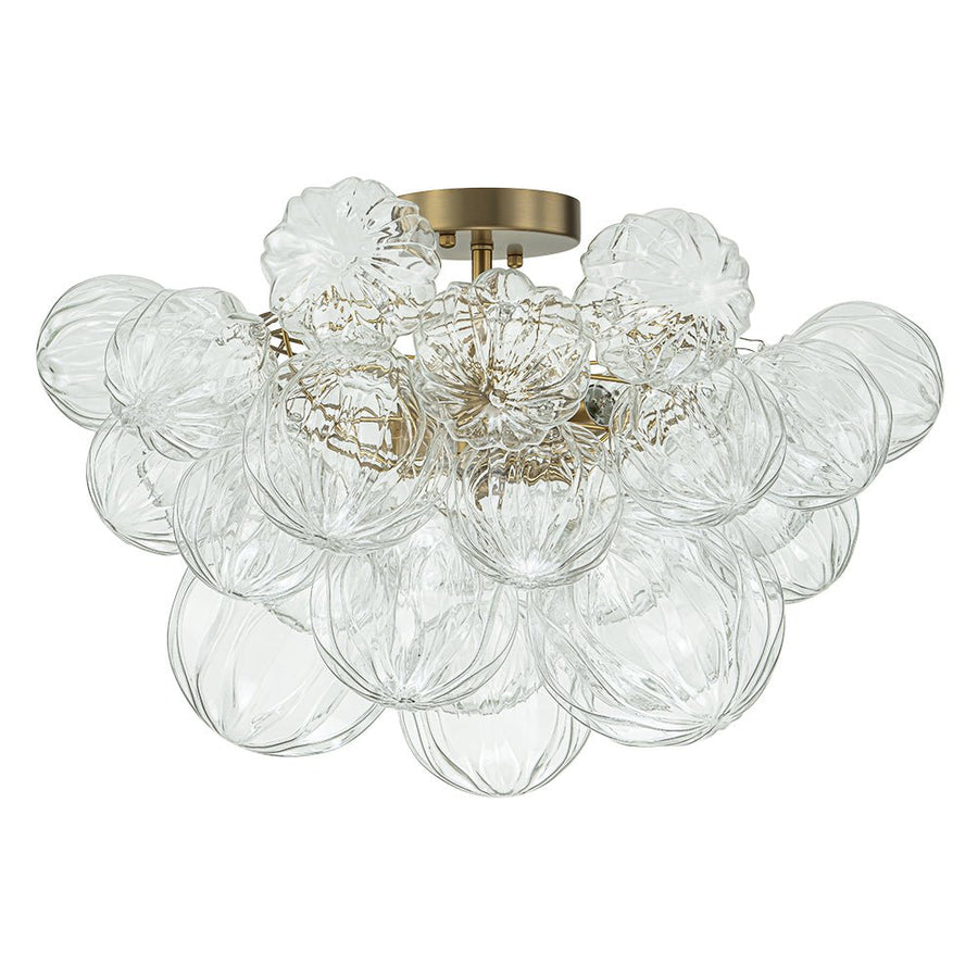 Farmhouze Light-Decorative Pattern Glass Globe Cluster Flush Mount-Chandelier-3-Lt-Brass (Pre-Order)