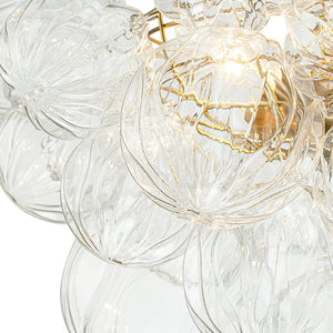 Farmhouze Light-Decorative Pattern Glass Globe Cluster Flush Mount-Chandelier-3-Lt-Brass (Pre-Order)
