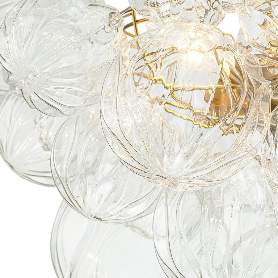 Farmhouze Light-Decorative Pattern Glass Globe Cluster Flush Mount-Chandelier-3-Lt-Brass (Pre-Order)