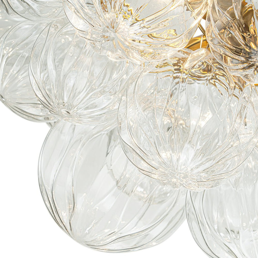 Farmhouze Light-Decorative Pattern Glass Globe Cluster Flush Mount-Chandelier-3-Lt-Brass (Pre-Order)