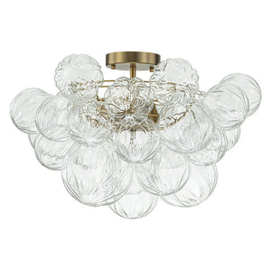 Farmhouze Light-Decorative Pattern Glass Globe Cluster Flush Mount-Chandelier-3-Lt-Brass (Pre-Order)