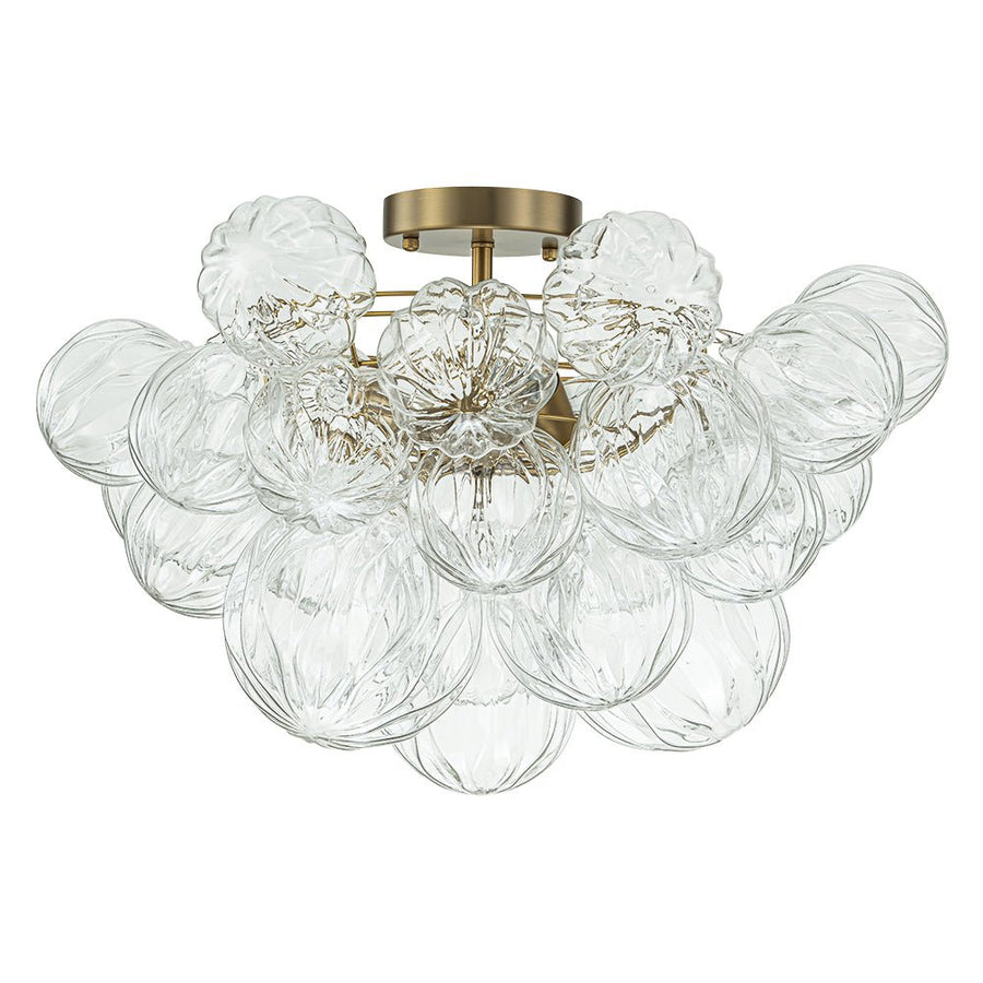 Farmhouze Light-Decorative Pattern Glass Globe Cluster Flush Mount-Chandelier-3-Lt-Brass (Pre-Order)
