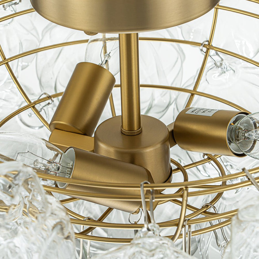Farmhouze Light-Decorative Pattern Glass Globe Cluster Flush Mount-Chandelier-3-Lt-Brass (Pre-Order)