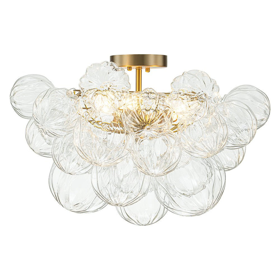Farmhouze Light-Decorative Pattern Glass Globe Cluster Flush Mount-Chandelier-3-Lt-Brass (Pre-Order)