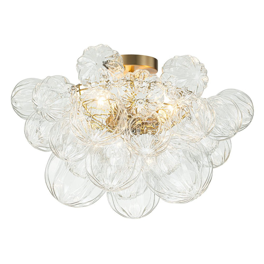 Farmhouze Light-Decorative Pattern Glass Globe Cluster Flush Mount-Chandelier-3-Lt-Brass (Pre-Order)