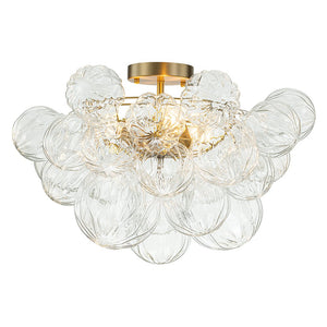 Farmhouze Light-Decorative Pattern Glass Globe Cluster Flush Mount-Chandelier-3-Lt-Brass (Pre-Order)