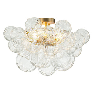 Farmhouze Light-Decorative Pattern Glass Globe Cluster Flush Mount-Chandelier-3-Lt-Brass (Pre-Order)
