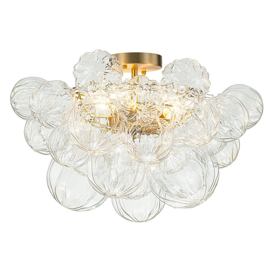 Farmhouze Light-Decorative Pattern Glass Globe Cluster Flush Mount-Chandelier-3-Lt-Brass (Pre-Order)
