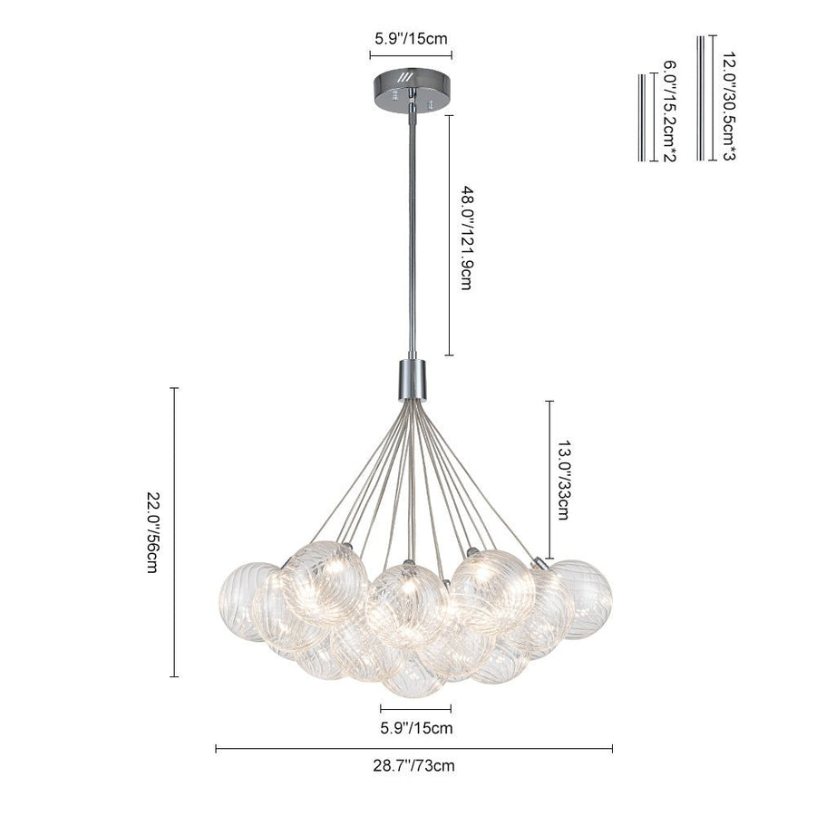 Farmhouze Light-Dimmable LED Swirled Glass Globe Bubble Pendant-Chandelier-Chrome-